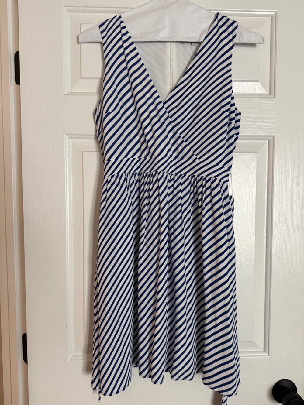 LOFT White and Royal Blue Striped Sleeveless Dress